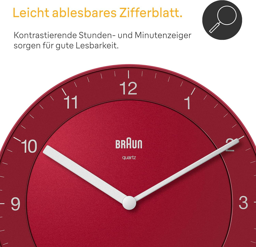 Braun Klassische analoge Wanduhr ruhigem Quarzuhrwerk, leicht lesbarem Zifferblatt mit 20 cm Durchme