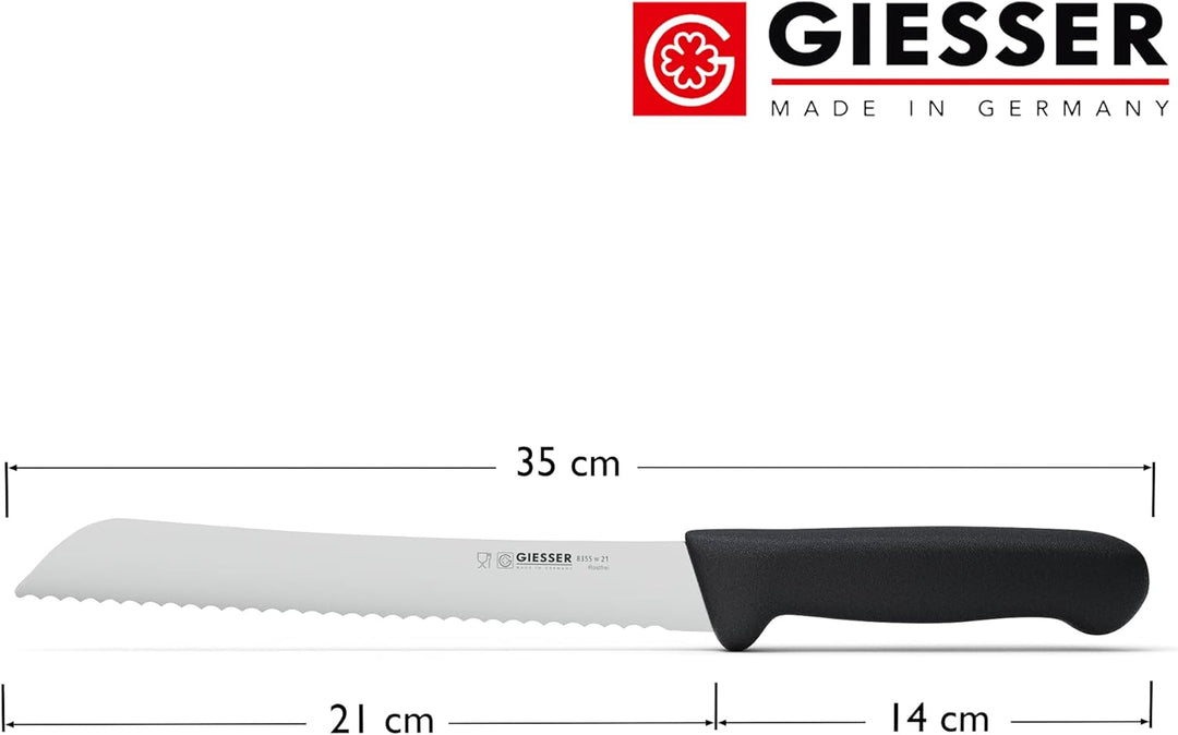 Giesser seit 1776 - Made in Germany - Brotmesser schwarz, Basic Black, Klinge 21 cm, Wellenschliff,