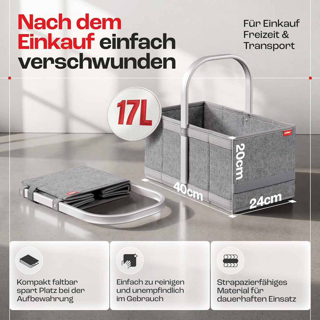 achilles Einkaufskorb - praktischer Tragekorb zum Einkaufen - klappbare Einkaufsbox mit Alu-Griff -