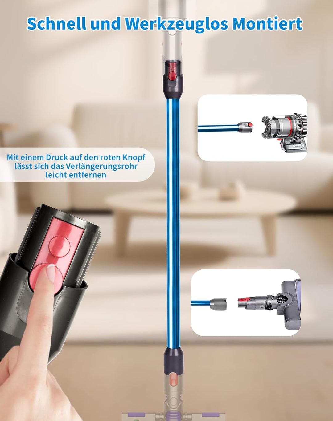 Verlängerungsrohr für Dyson V12 Detect Slim / V10 Digital Slim Stabstaubsauger, 74 cm Aluminium Tele