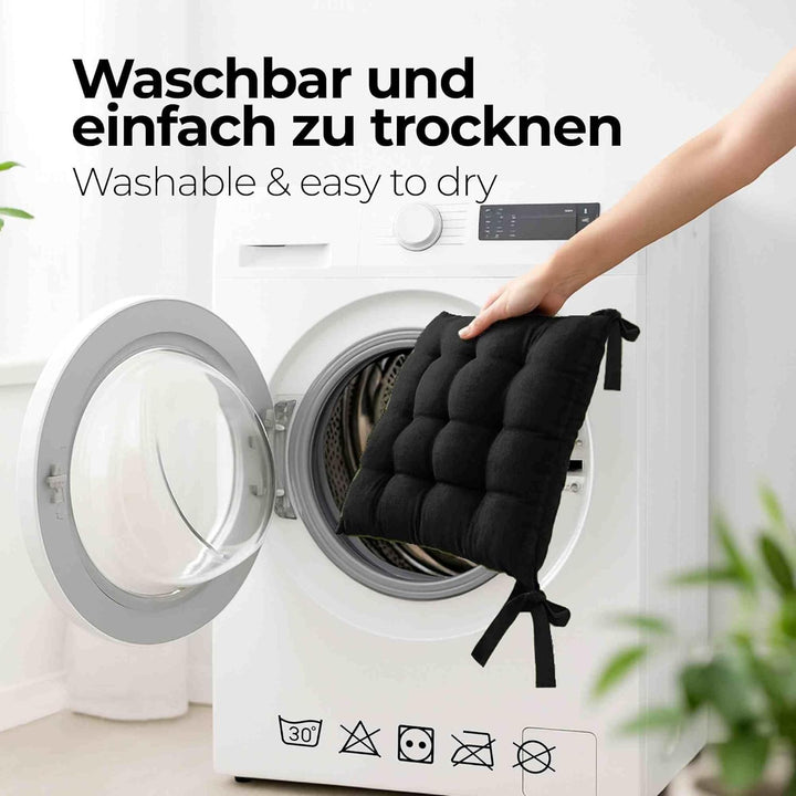 etérea Basic Sitzkissen 40x40 cm 2er Set mit Bändern Indoor Outdoor Schwarz 2 Stück - 40x40 cm Schwa