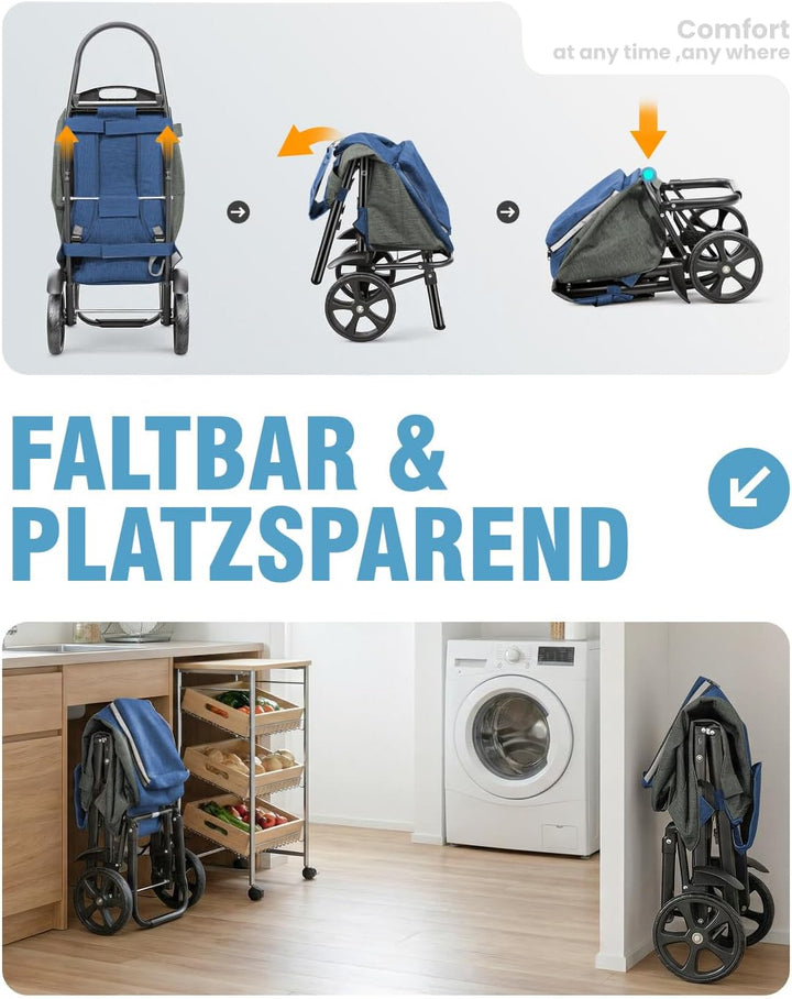 Homecall Einkaufstrolley Klappbar Einkaufswagen mit 50L + 5L kühlfunktion Bis 50KG, Einkaufstasche m