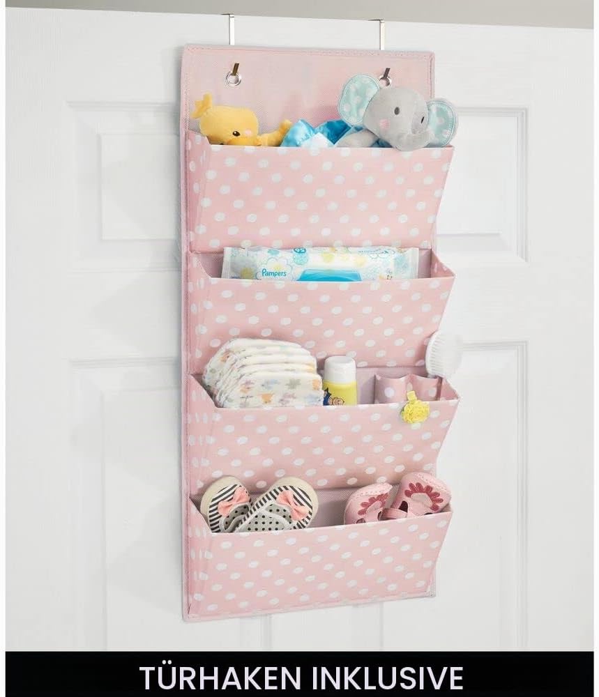 mDesign Hängeaufbewahrung mit Vier Taschen – Kinderzimmer Aufbewahrung für Kinderschuhe, Accessoires