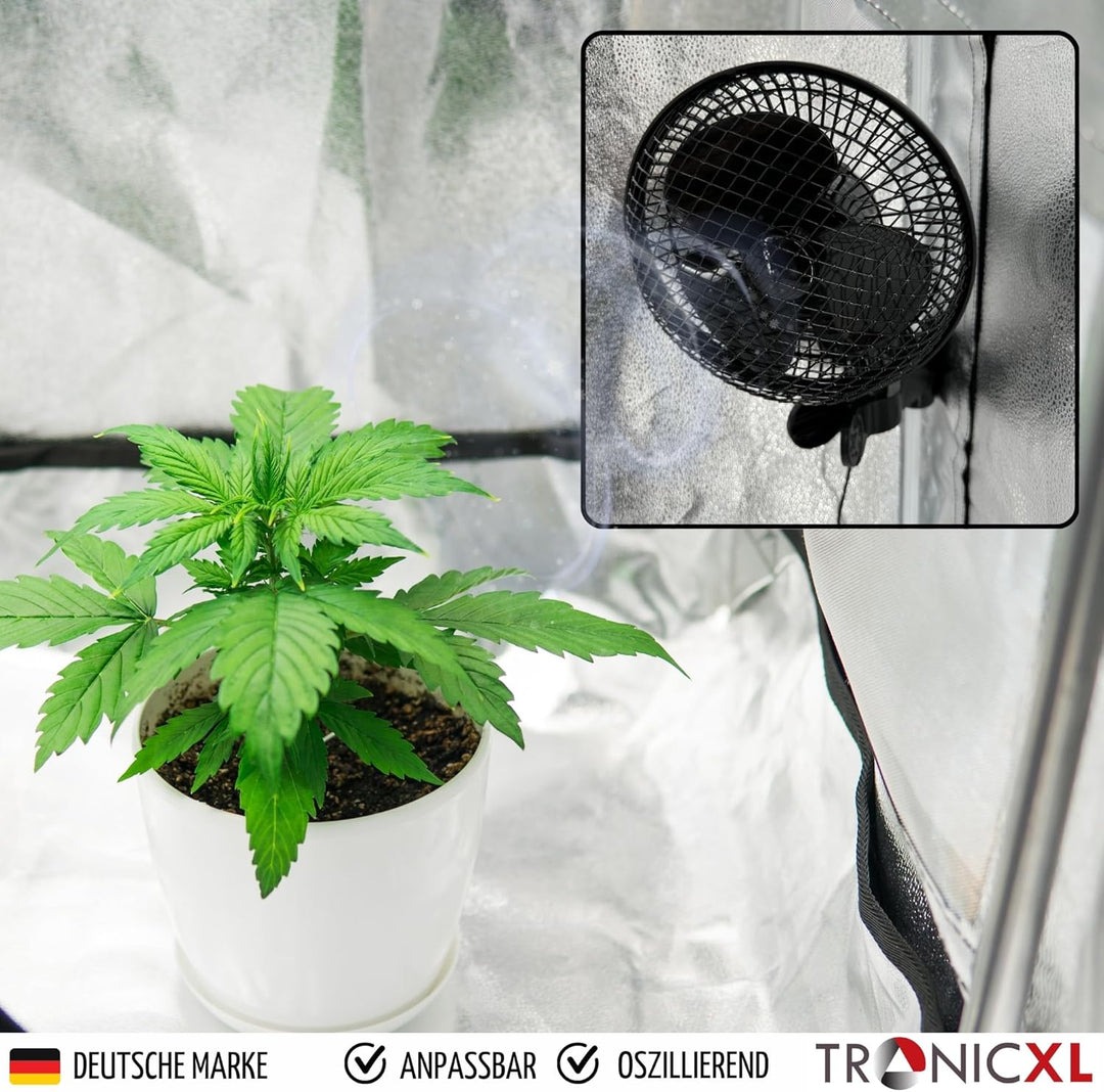 Premium Oszillierender Grow Clip Ventilator oszillierend I Extra gross I kompatibel mit Growbox für