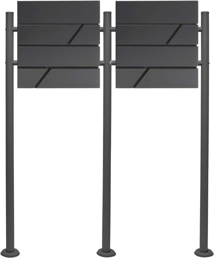 Wiltec 2er Briefkasten Set V14 Anthrazit, Wandbriefkasten mit Schloss, Zeitungsrolle, Ständer, Postk
