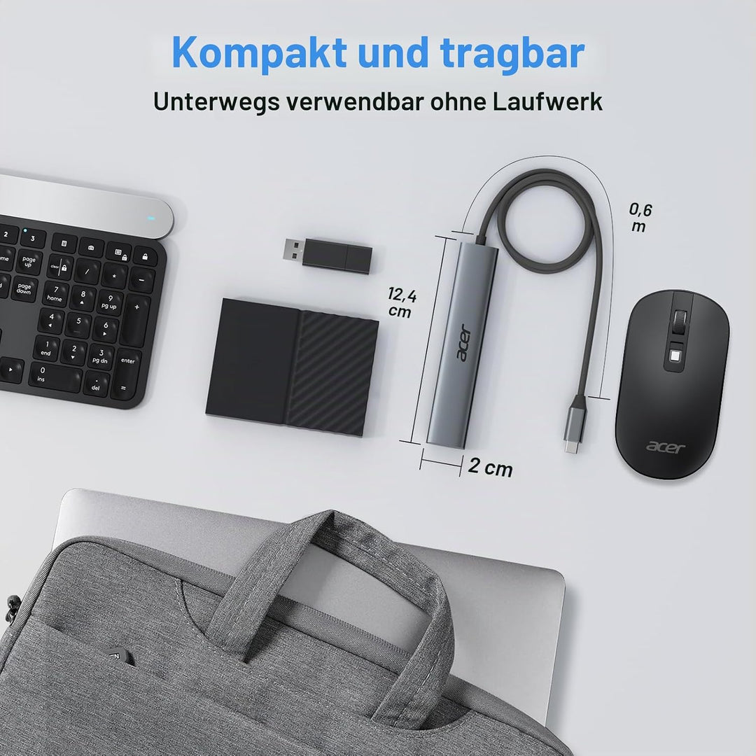 acer USB C Hub 5 in 1, Tragbarer 4K HDMI Adapter PD 100W, 3X USB-A Datenport, USB C auf HDMI Adapter