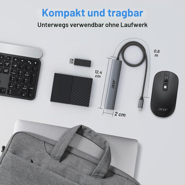 acer USB C Hub 5 in 1, Tragbarer 4K HDMI Adapter PD 100W, 3X USB-A Datenport, USB C auf HDMI Adapter