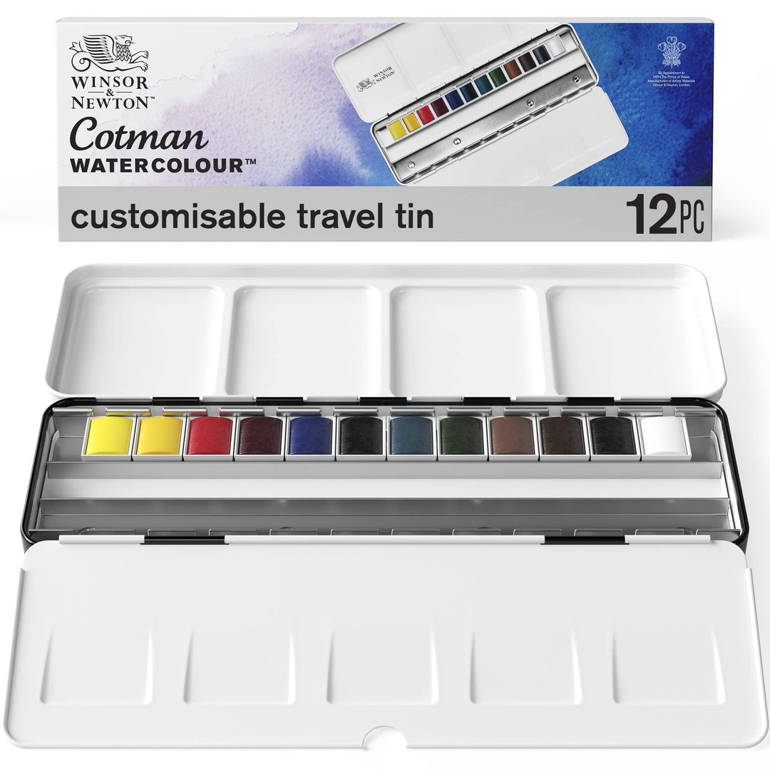 Winsor &amp; Newton 0390453 Blue Box, 12 lebendige Wasserfarben aus hochwertigen Pigmenten in 1/2 Näpfen
