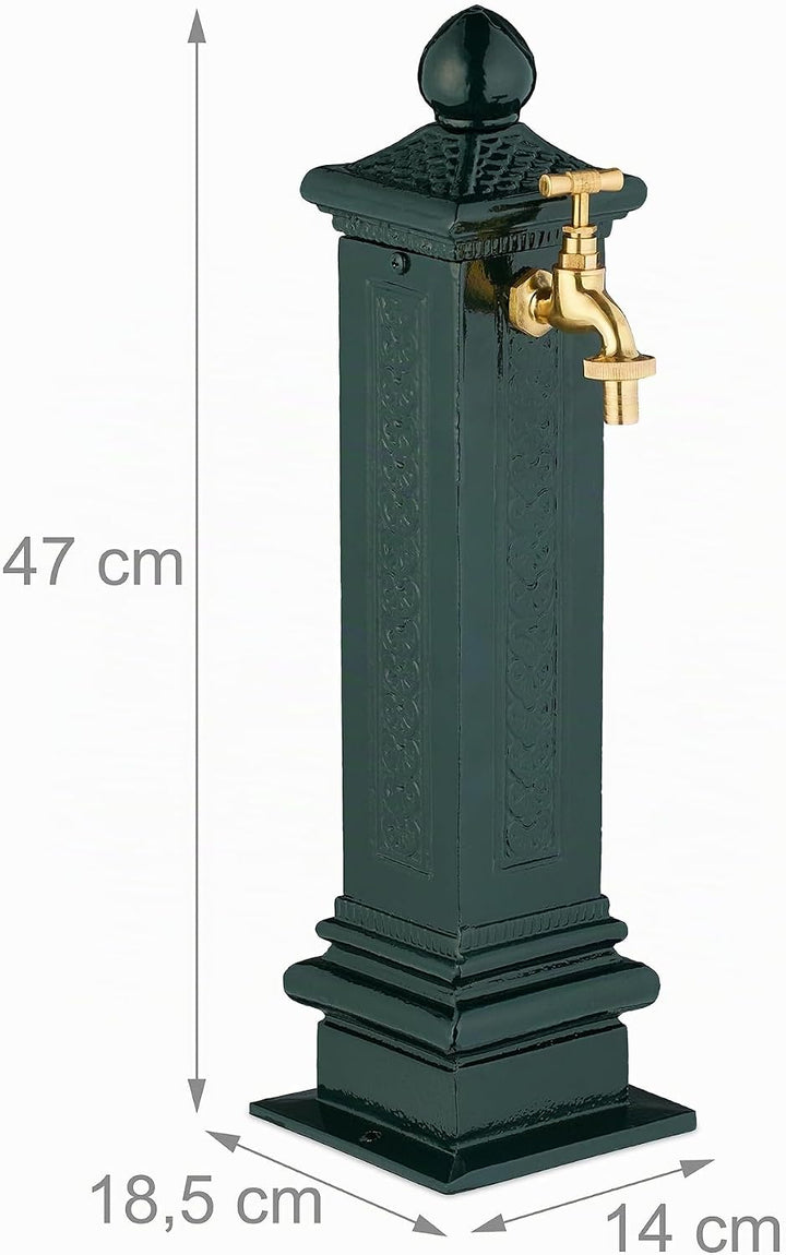 Relaxdays Standbrunnen antik, Wasserhahn, HBT: 47x14x18,5 cm, Wasserzapfsäule Garten, Terrasse, Zier