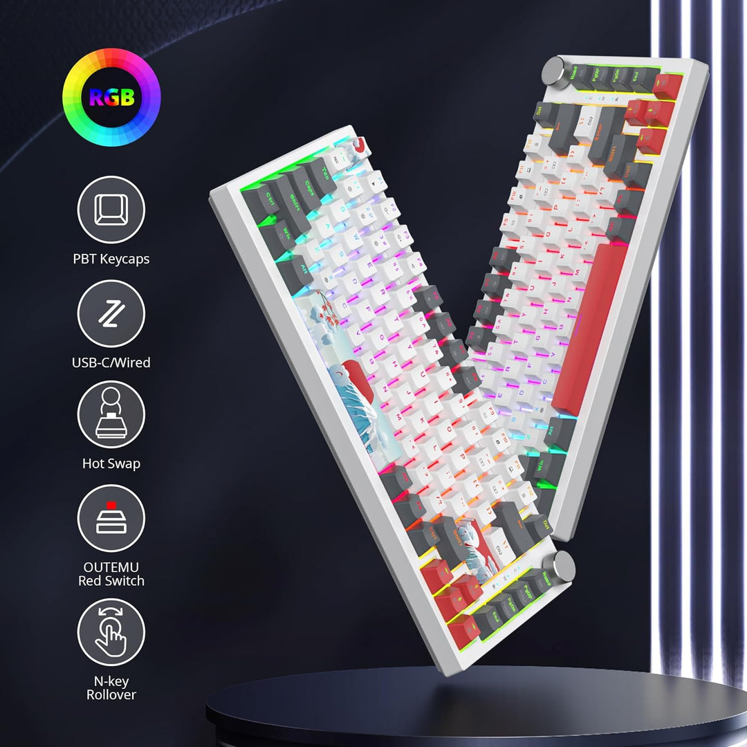 SOLIDEE 75% mechanische Gaming-Tastatur,hot-swap-fähige Tastatur mit rote Schalter,RGB-Hintergrundbe