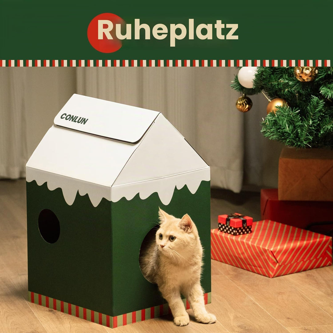 Conlun Katzenhaus mit Kratzbrett &amp; Katzenminze, Leicht zu Montieren - Kratzhöhle für Wohnungskatzen,