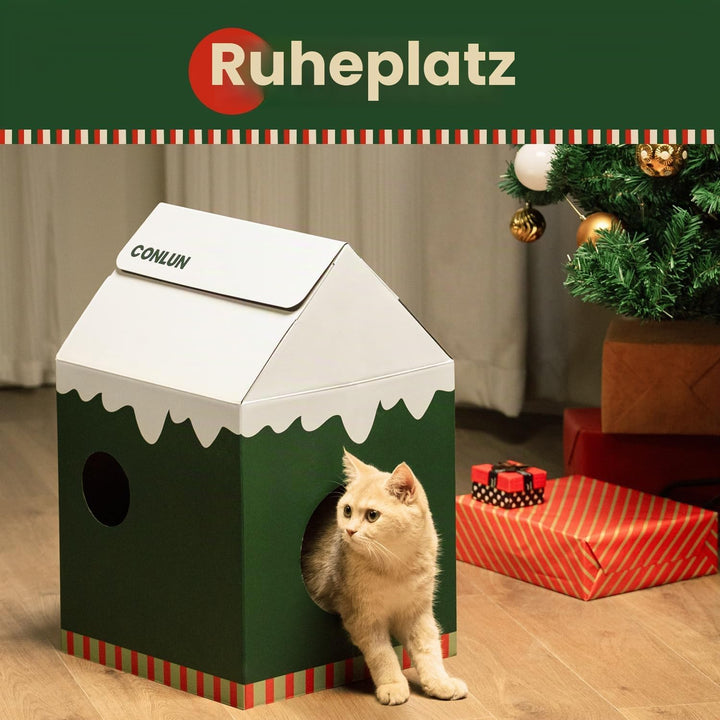 Conlun Katzenhaus mit Kratzbrett &amp; Katzenminze, Leicht zu Montieren - Kratzhöhle für Wohnungskatzen,