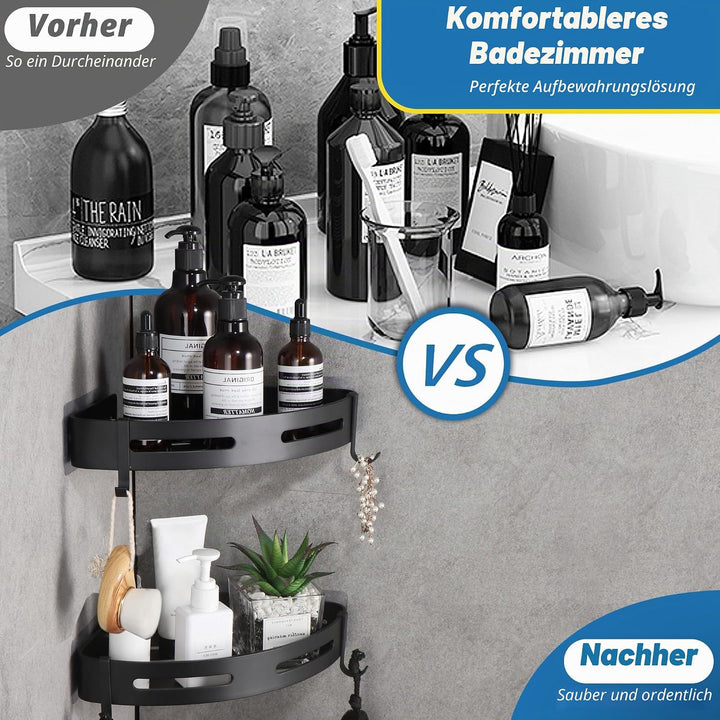 GRICOL Eckablage Duschkorb Duschregal ohne Bohren Duschablage Metall Mit 4 Haken Dusche Ablage Badre