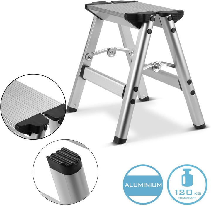STAHLWERK Klapptritt KT-1 ST mit 120 kg Tragkraft Aluminium-Leiter | Klappleiter | Trittleiter | Sch