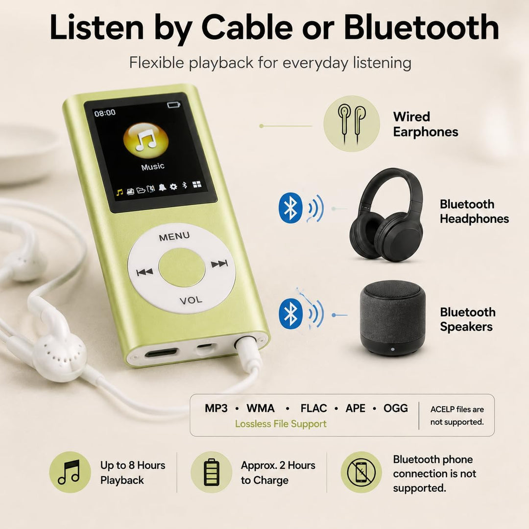 MP3-Player, stilvoll, multifunktional, verlustfreie Klangqualität, schlanker 1,8-Zoll-LCD-Bildschirm