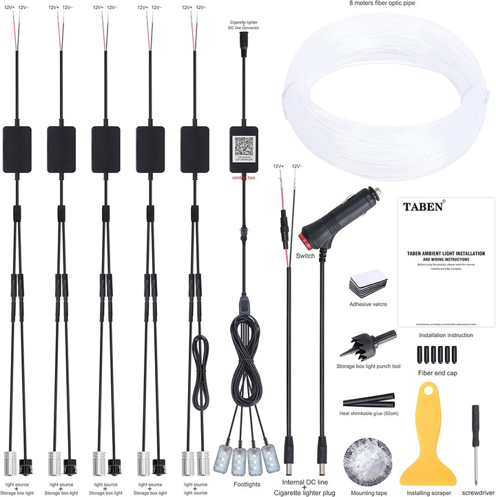 TABEN Umgebungslicht APP Control Auto Atmosphäre Licht Lampe Soft DIY Refit 8m Glasfaserband 64 Farb