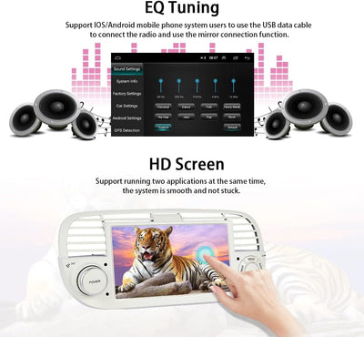 7-Zoll Doppel Din Android Autoradio für FIAT 500 2007 2008 2009 2010 2011 2012 2013 2014 2015 Touchs