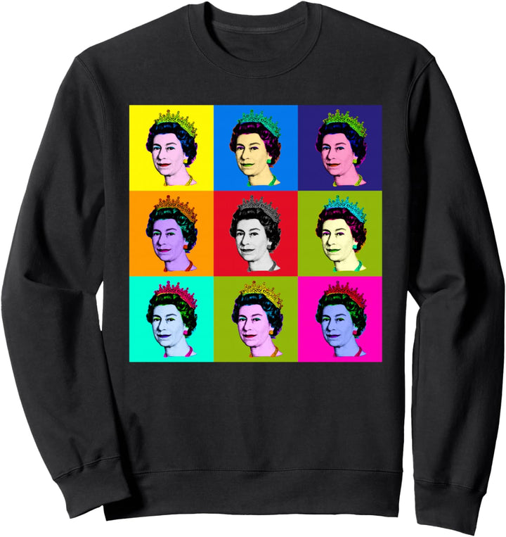 Elizabeth 9 quadratische Fliesen Pop Art Queen of England Sweatshirt