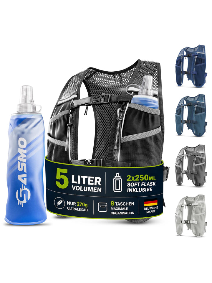 SASMO® Laufweste Damen & Herren 5L / 2L | Running Vest - Ultraleicht & atmungsaktiv| Laufrucksack Da