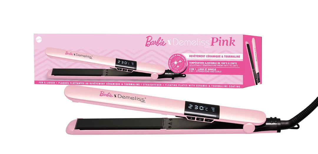 Demeliss PINK Barbie Haarglätter 2-in-1 – dünne Keramik-Turmalinplatten mit Keratin angereichert – N
