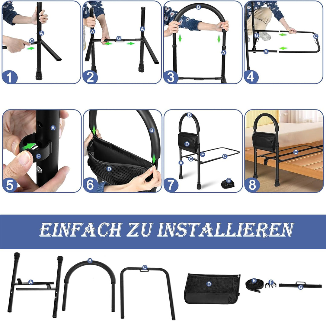 LARS360 Sichere Bettgitter mit PVC Lagerung Tasche und Unterstützung Beine, Faltbare Bettgitter Raus