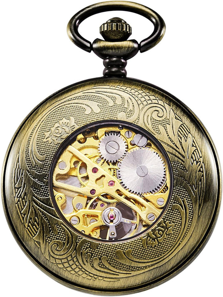 TREEWETO Unisex Taschenuhr mit Kette Analog Handaufzug Antik Römische Ziffern Bronze