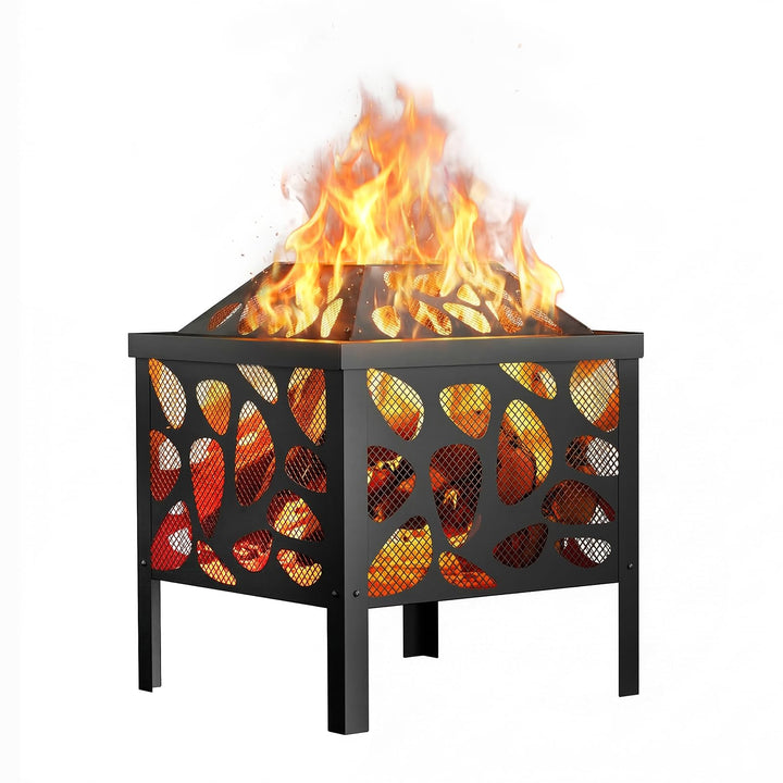 Feuerstelle aus Holz für den Aussenbereich, 40cm, Stahl Feuerstelle mit Mesh Funkenschutz für Campin
