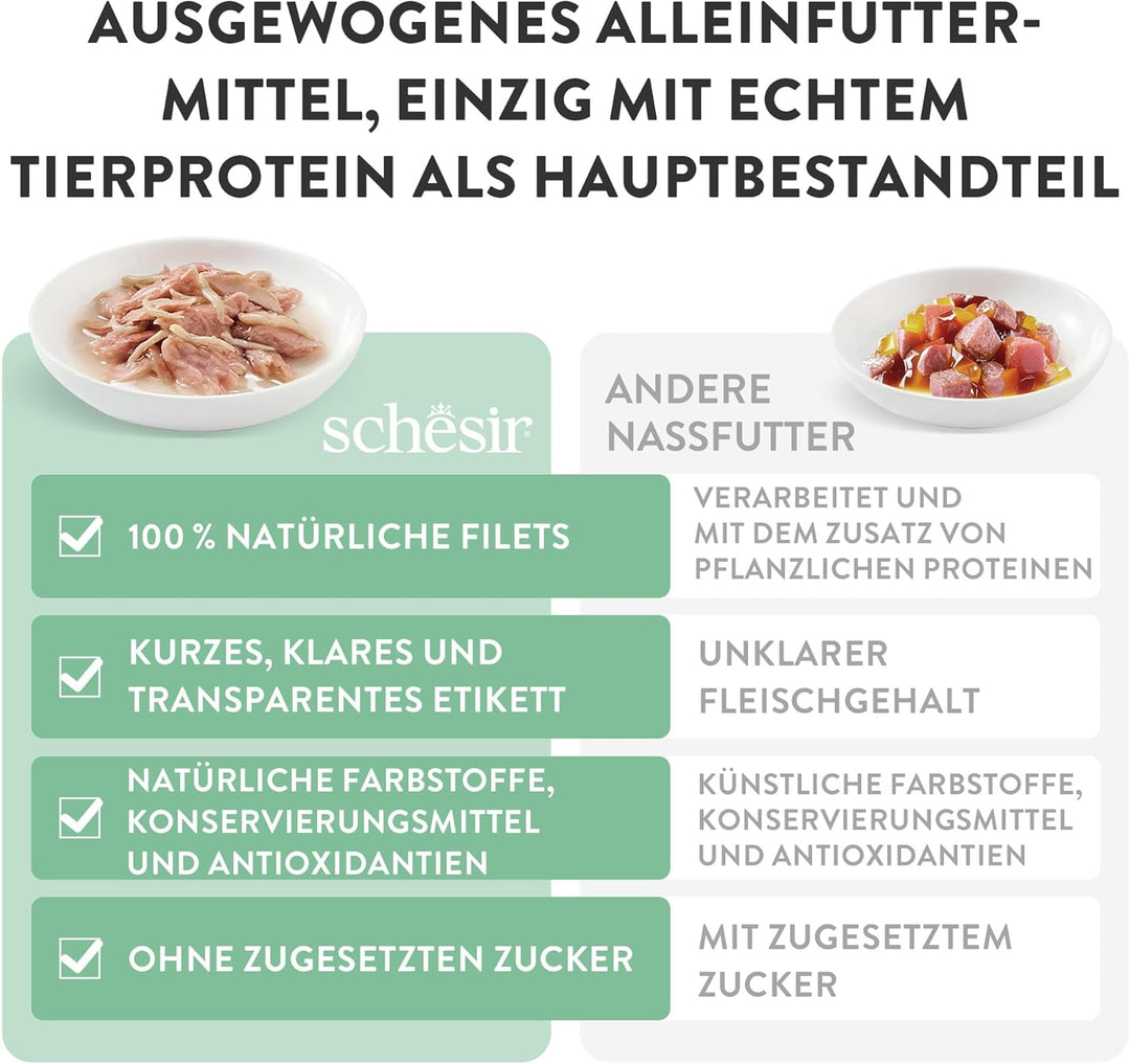 Schesir Cat Jelly Thunfisch mit Wolfsbarsch, Katzenfutter nass in Gelee, 8 x 6 Dosen x 50 g Thunfisc