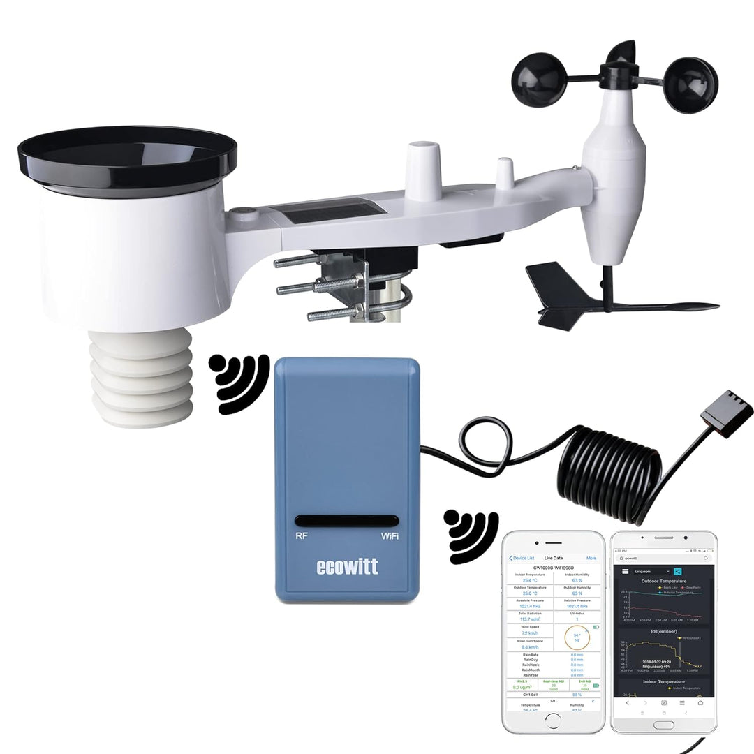 ECOWITT Wetterstation mit Aussensensor GW1101, drahtloser solarbetriebener 7-in-1-Aussensensor, WLAN