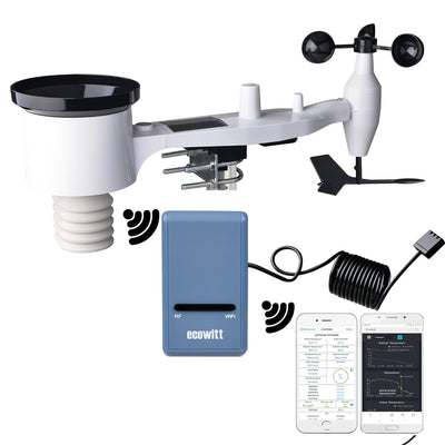 ECOWITT Wetterstation mit Aussensensor GW1101, drahtloser solarbetriebener 7-in-1-Aussensensor, WLAN