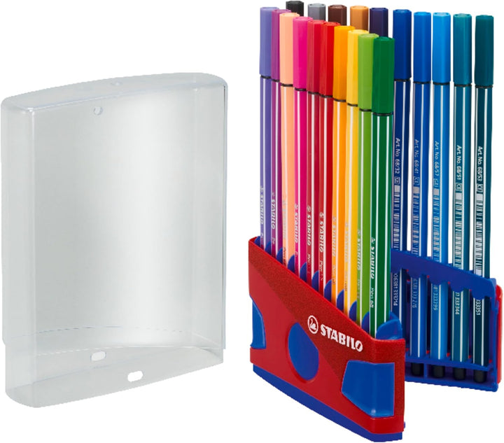 Premium-Filzstift - STABILO Pen 68 ColorParade - 20er Tischset in rot/blau - mit 20 verschiedenen Fa