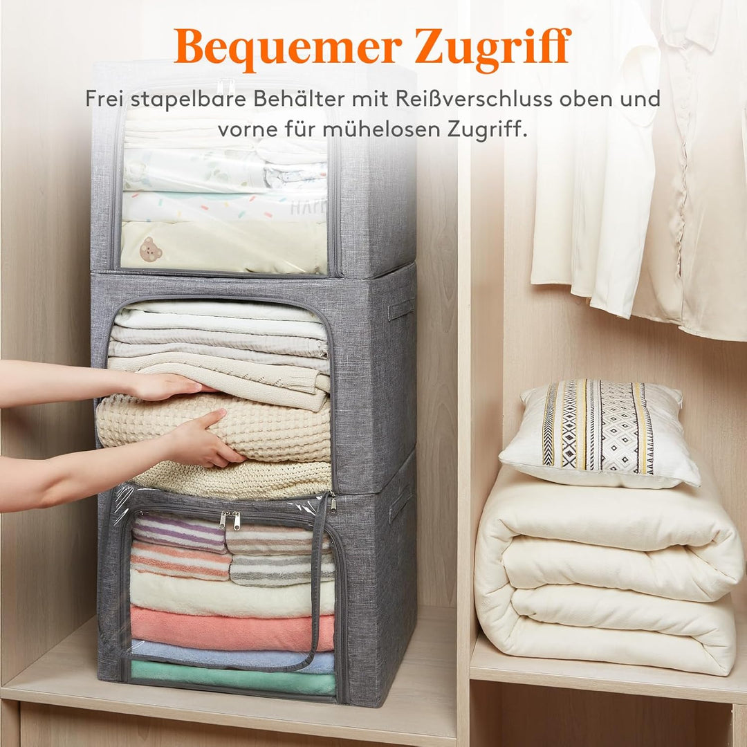 Lifewit 75L Aufbewahrungsbox mit Deckel, Kleidung Aufbewahrung, Faltbare Kleideraufbewahrung mit Met