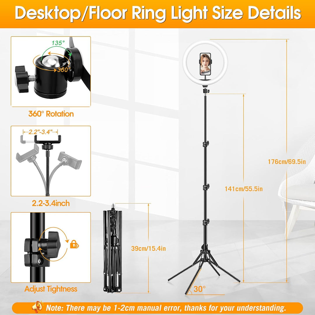 12 Zoll Ringlicht mit Stativ Handy, Tisch LED Ring Light/Kamera Handystativhalter mit Ringleuchte fü