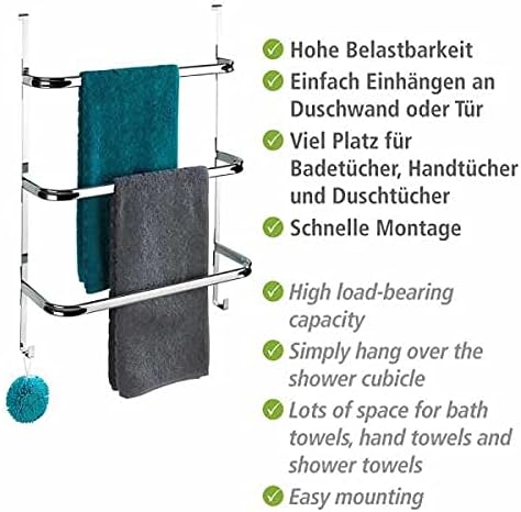 WENKO Handtuchhalter Irpinia, für das Bad ohne Bohren, zum Einhängen, mit 3 Handtuchstangen, verchro