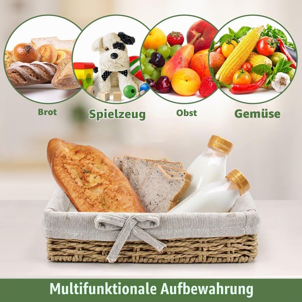 Brotkorb 3er Set Brotkörbchen aus Papierseil Handgewebter Brotkorb Geflochten Brötchenkorb Aufbewahr