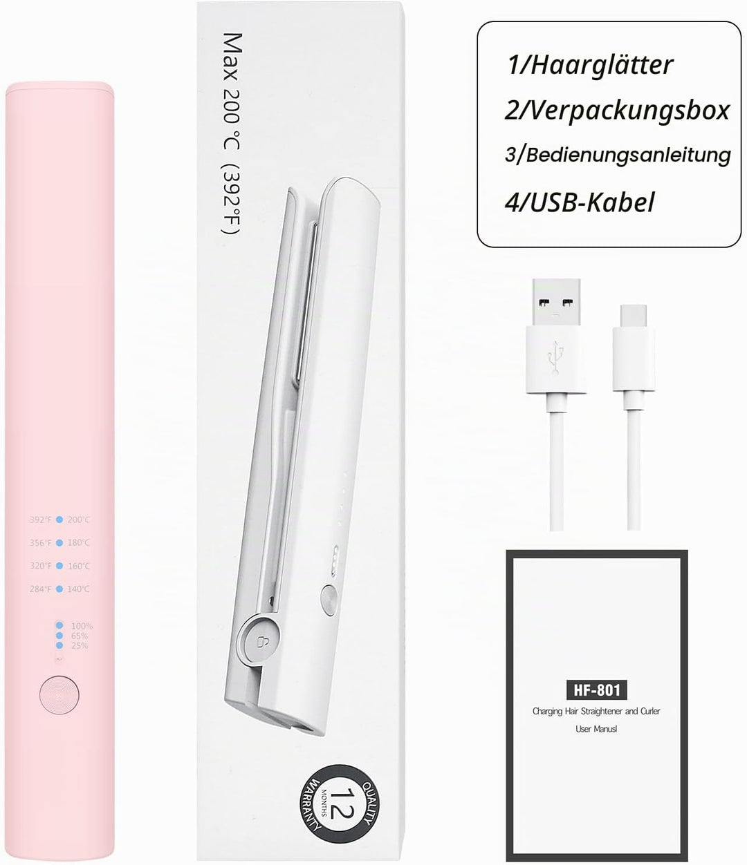 Glätteisen Kabellos, iTayga 2-in-1-Haarglätter, Tragbarkeit Reise Glätteisen Mit 5000mAh Akku, Wiede