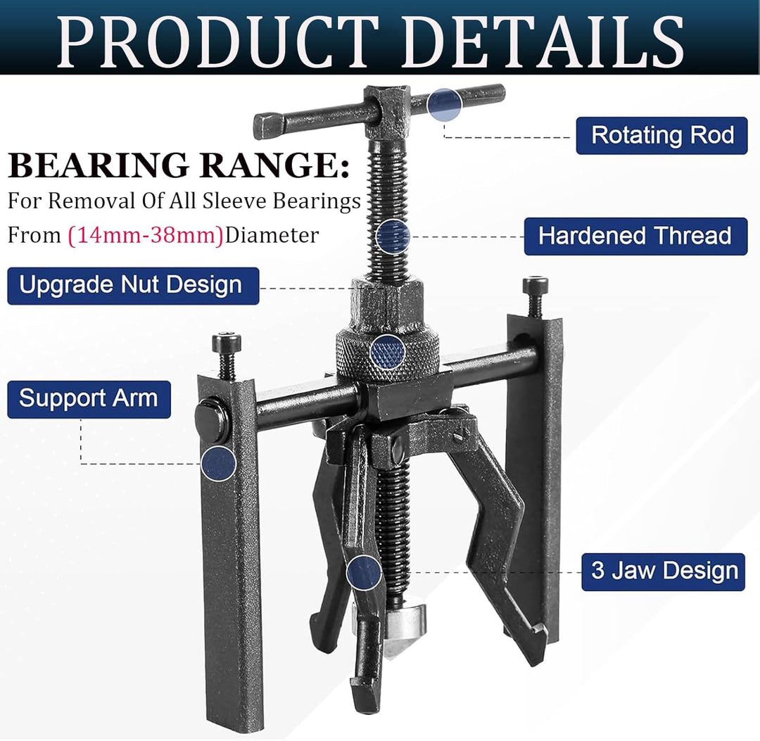 Thsakzo Abzieher Werkzeug,Innenlager Abzieher Mit 3 Backen,Scheibenwischer Abzieher,Zweibacken Zahnr