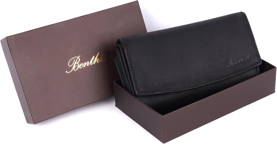 Benthill Geldbörse Gross Echt-Leder | Damen Portemonnaie XXL mit RFID Schutz | Vintage Frauen Geldbe
