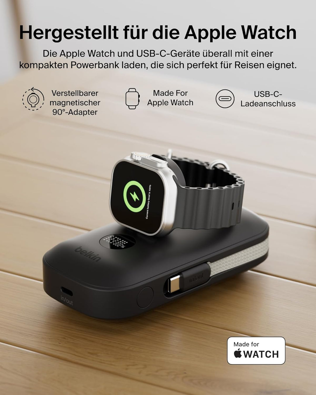 Belkin BoostCharge Pro 10000mAh Power Bank with Apple Watch Charger, Portable Charger with Integrate