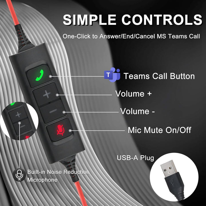 Callez USB Headset mit Mikrofon, PC Headset mit ENC Dual Noise Cancelling Mikrofon, USB Kopfhörer mi