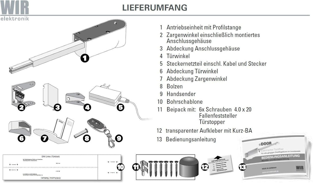 Elektronischer Funk-Türantrieb für Innentüren eDoor, mit Funk-Handsender, für Links-Anschlag Weiss