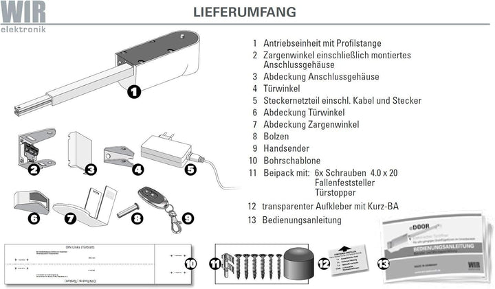 Elektronischer Funk-Türantrieb für Innentüren eDoor, mit Funk-Handsender, für Links-Anschlag Weiss