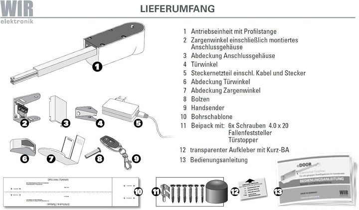 Elektronischer Funk-Türantrieb für Innentüren eDoor, mit Funk-Handsender, für Rechts-Anschlag