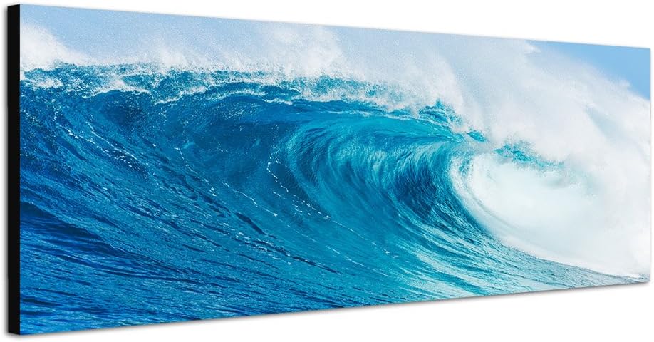 Paul Sinus Art Panoramabild auf Leinwand und Keilrahmen 120x40cm Ozean Meer Riesenwelle