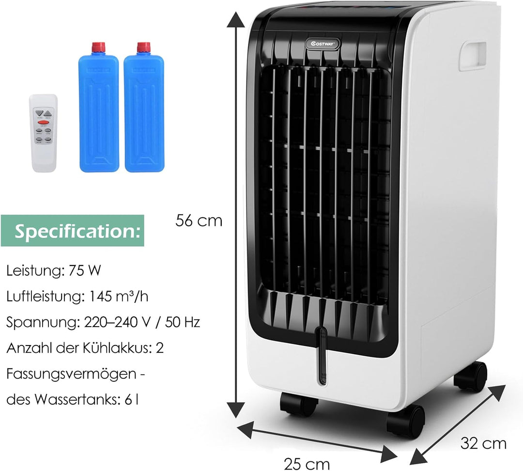 GYMAX Klimaanlage Mobil, Klimagerät ohne abluftschlauch mit Ventilator, Luftreinigung & Luftbefeucht
