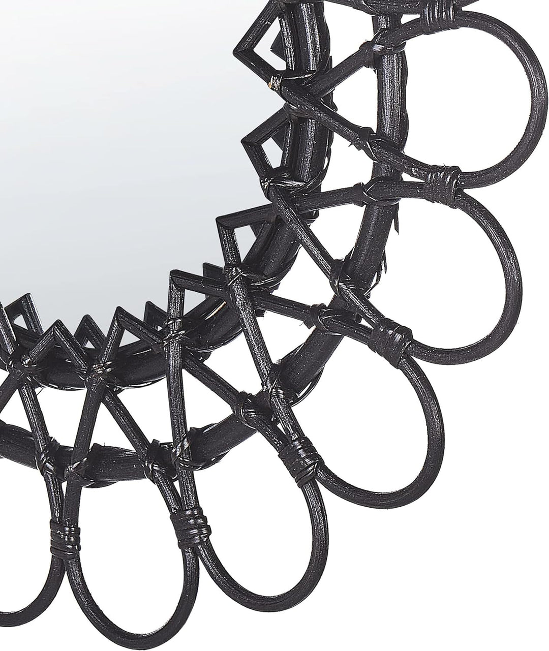 Origineller Wandspiegel schwarz aus Rattan in Sonnenform rund Boho 60 cm Babai