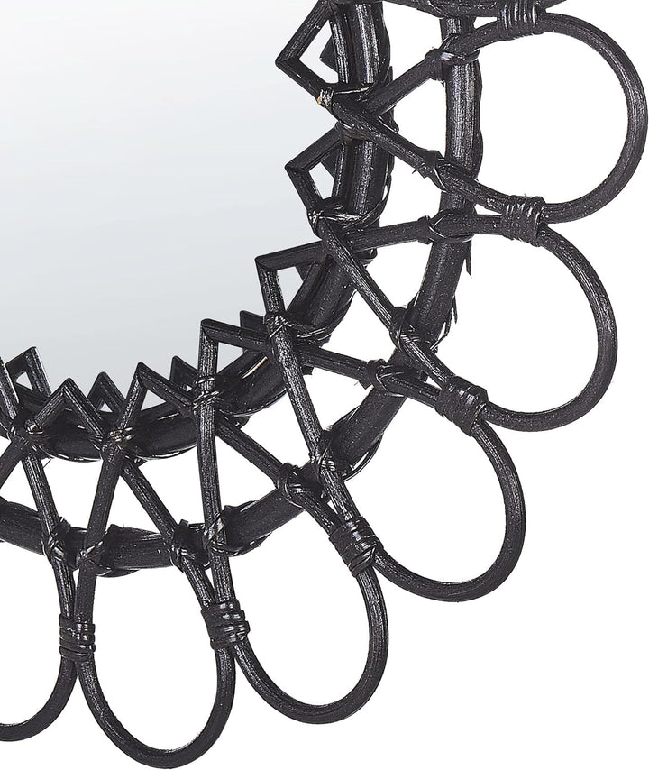 Origineller Wandspiegel schwarz aus Rattan in Sonnenform rund Boho 60 cm Babai
