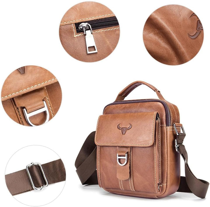 Echtes Leder Klein Umhängetasche Herren Tasche Reisen Mini Schultertasche Handytasche Männer Wasserd