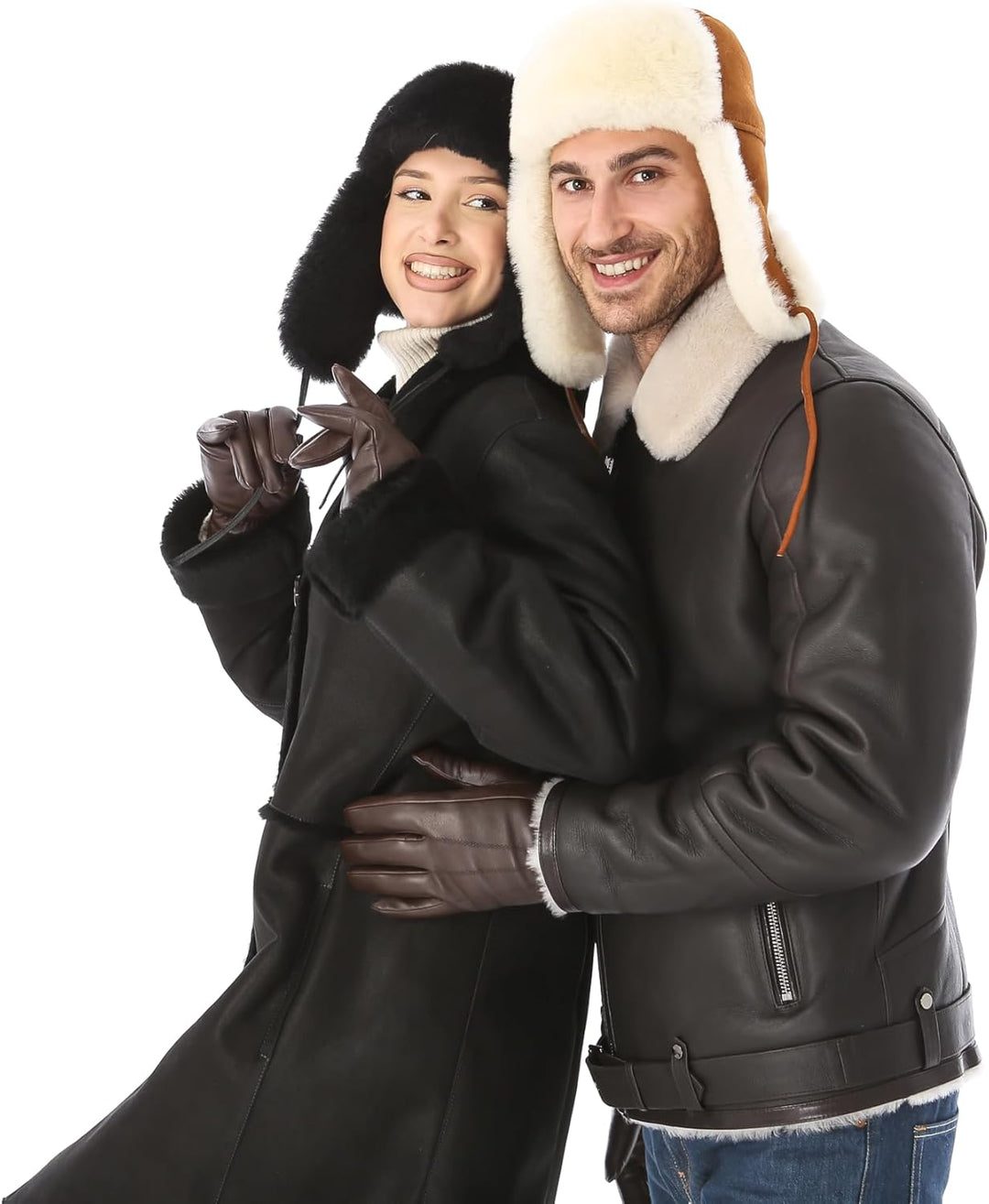 Unisex Fliegermütze aus Schafsleder, Russische Ushanka Trapper Winterfellmütze L cognac, L cognac