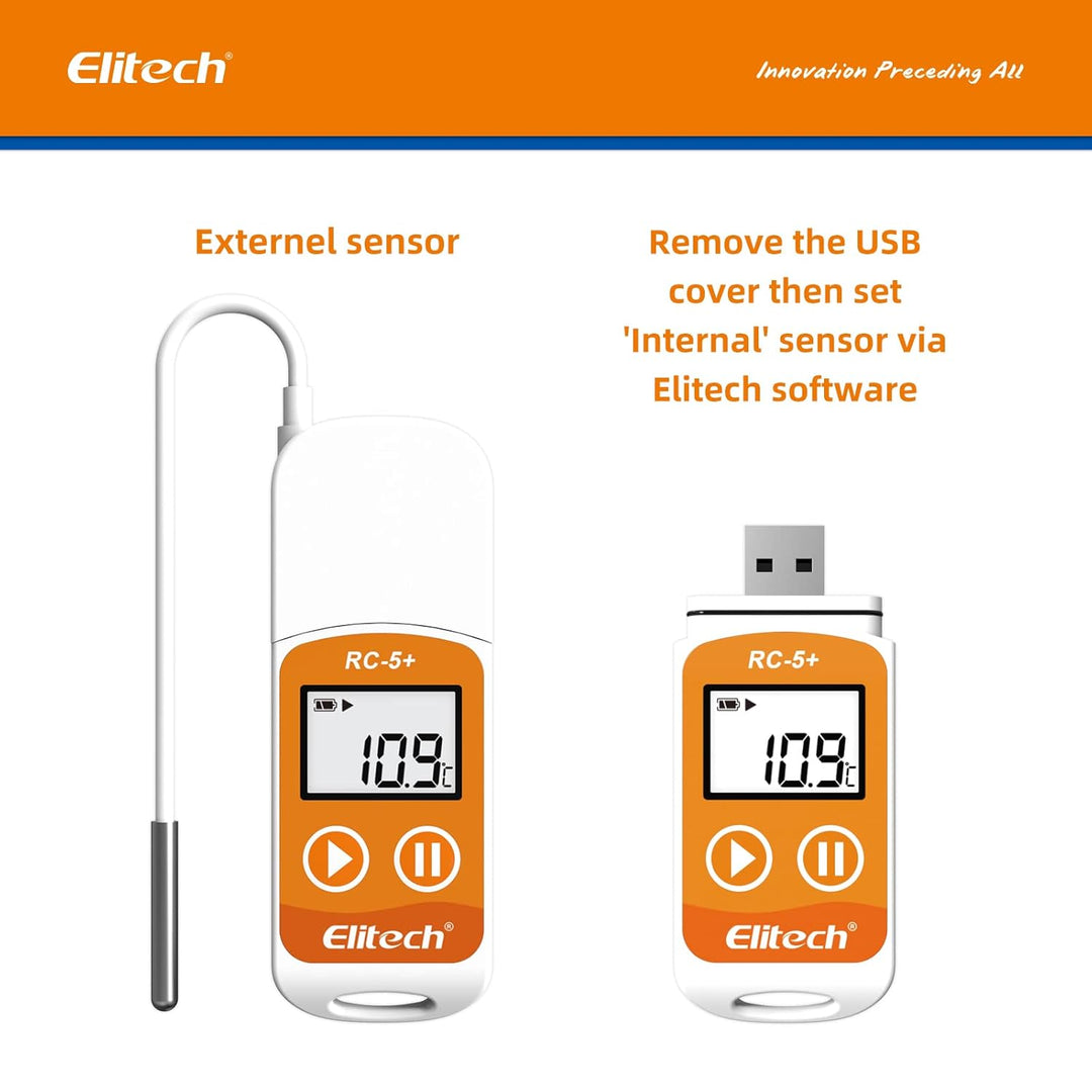 Elitech Temperatur-Datenlogger wiederverwendbar Recorder 32000 Punkte PDF USB hohe Genauigkeit RC-5+